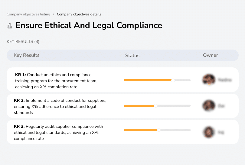 Objective to maintain ethical and legal compliance through training and supplier codes of conduct.
