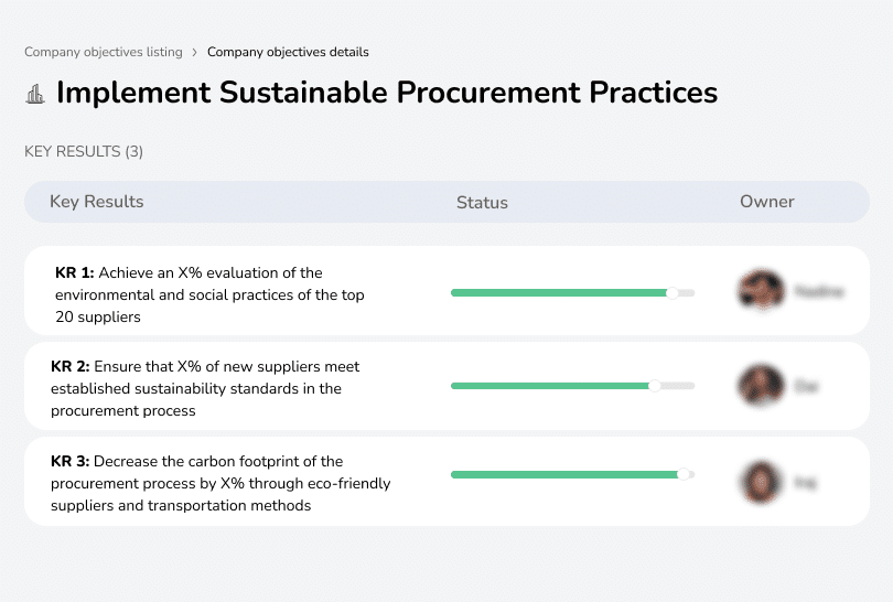 Objective to adopt sustainable procurement by evaluating supplier practices and reducing carbon footprint.