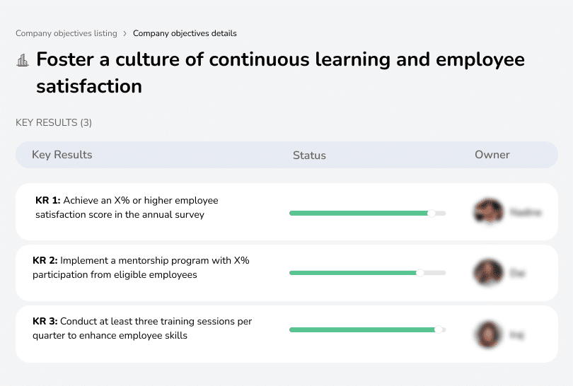 Improve satisfaction, launch mentorship, provide training opportunities.
