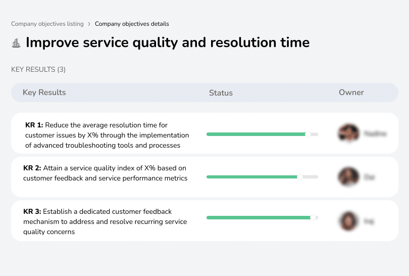 Reduce resolution time, increase service quality, establish feedback.
