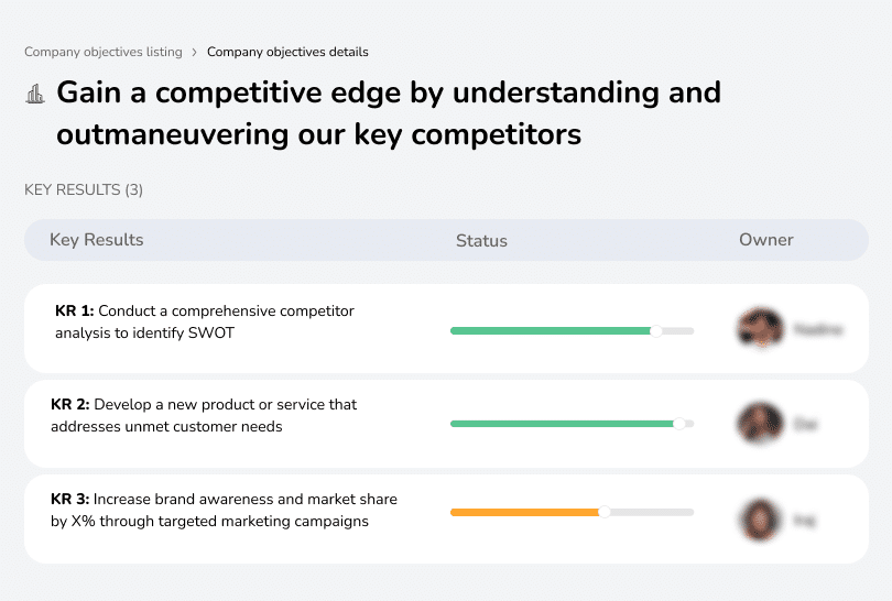 Business strategy dashboard analyzing competitors and market trends.

