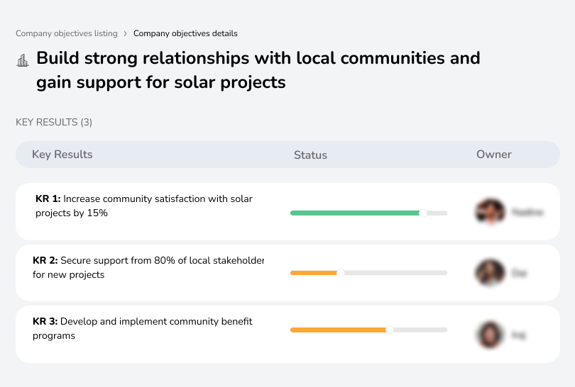 Foster community support for solar projects through strong relationships.
