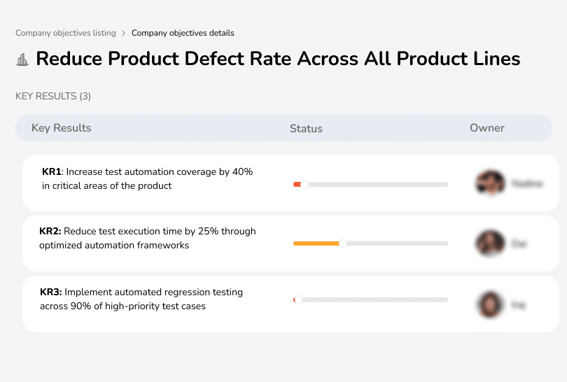 Reduce defect rate across product lines by 25% through improvements.