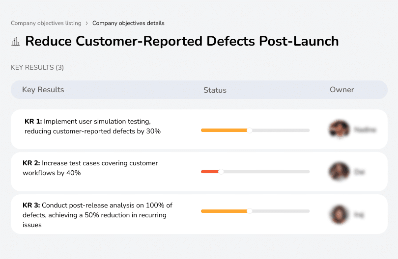 Reduce customer defects by 30%, increase coverage on customer workflows by 40%.