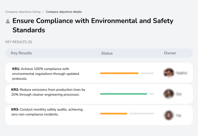 Achieve full compliance with environmental and safety regulations.
