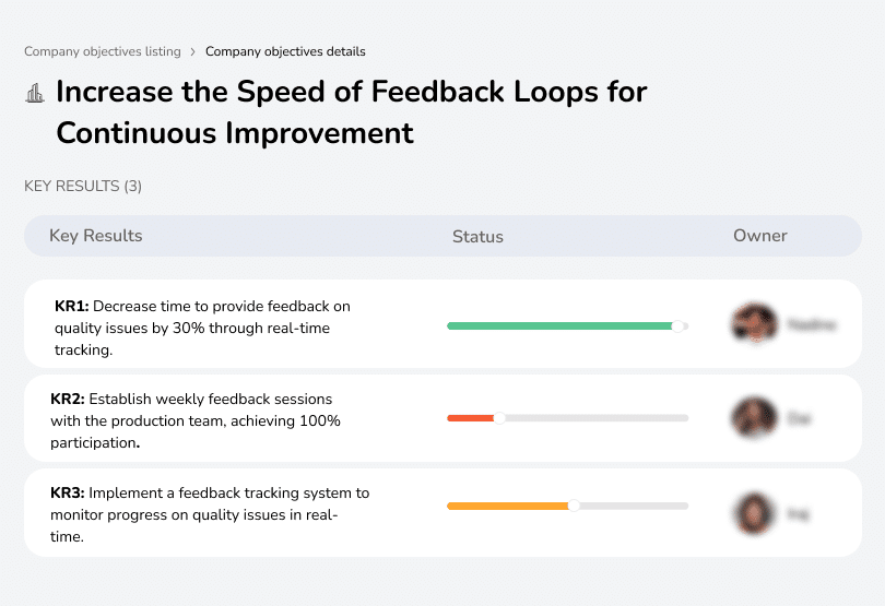 Decrease feedback time by 30% and establish weekly team sessions.