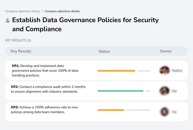 Objective to implement data governance policies, ensuring security and compliance in data handling practices.
