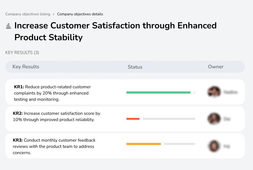 Reduce complaints by 20% and increase customer satisfaction by 10%.

