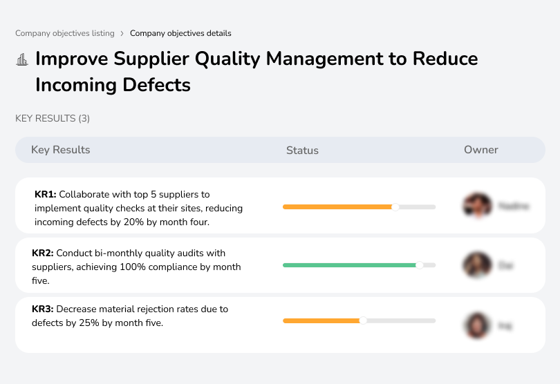 Strengthen supplier evaluations, increase defect-free material by 25%, and improve quality audits.
