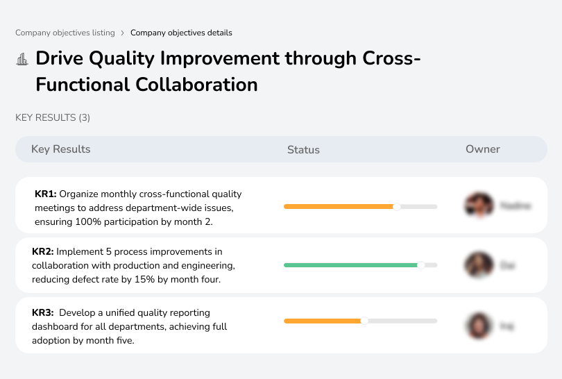 Enhance collaboration between departments to improve quality.
