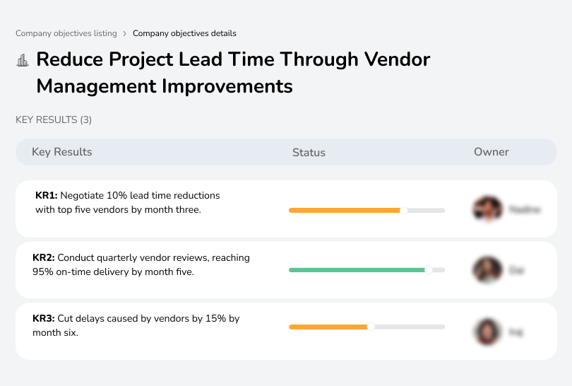 Improve vendor management to cut project lead times.