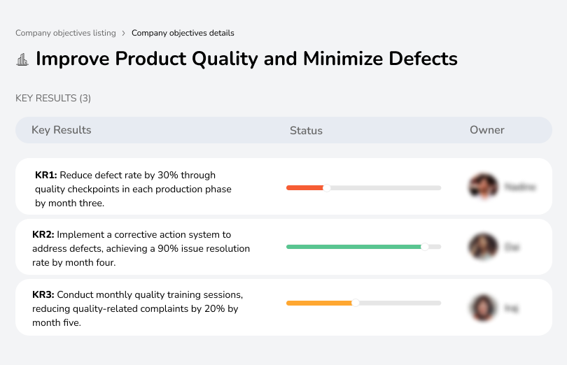Reduce defects, implement corrective actions, and improve quality training.