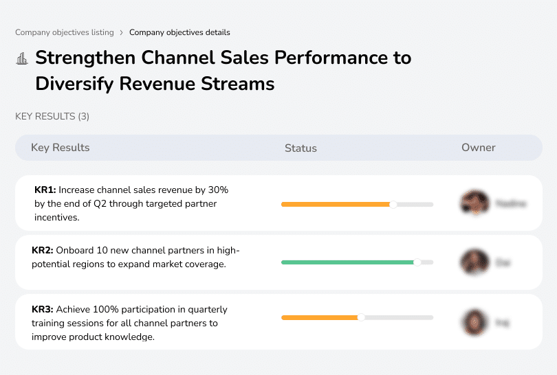 Increase channel sales revenue by 30% and onboard 10 new partners.
