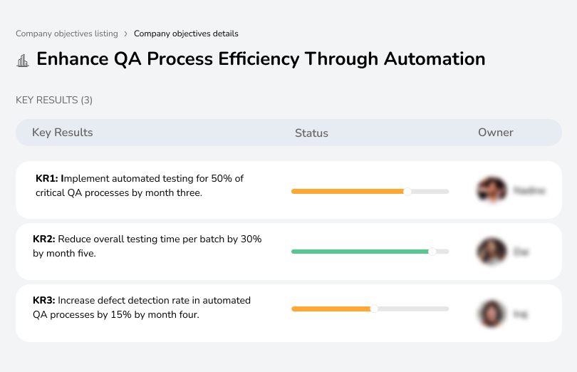Automate 50% of critical QA processes, reduce testing time by 30%, and increase defect detection.
