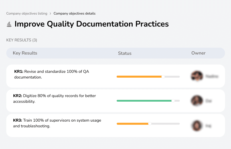 Revise 100% of QA documentation, digitize 80% of records, and reduce documentation errors by 20%.