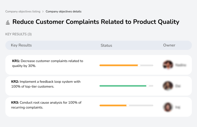 Implement feedback systems and analyses to decrease quality-related complaints.