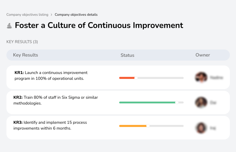 Launch improvement programs in all units, train 80% of staff in Six Sigma, and implement 15 process enhancements.