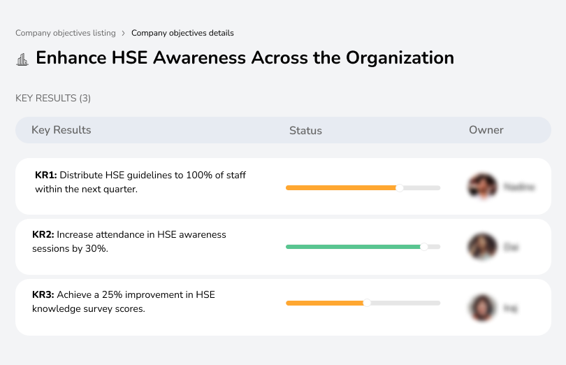 Increase awareness and knowledge of HSE practices throughout the company.
