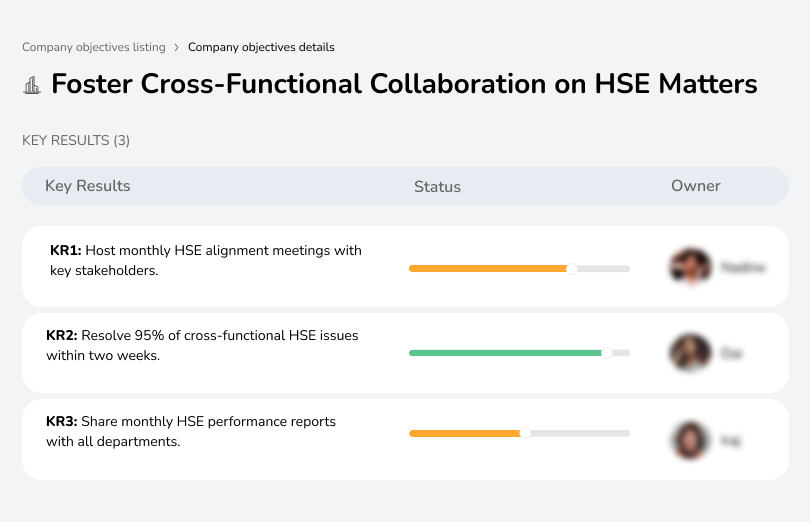 Enhance collaboration between departments for improved HSE performance.