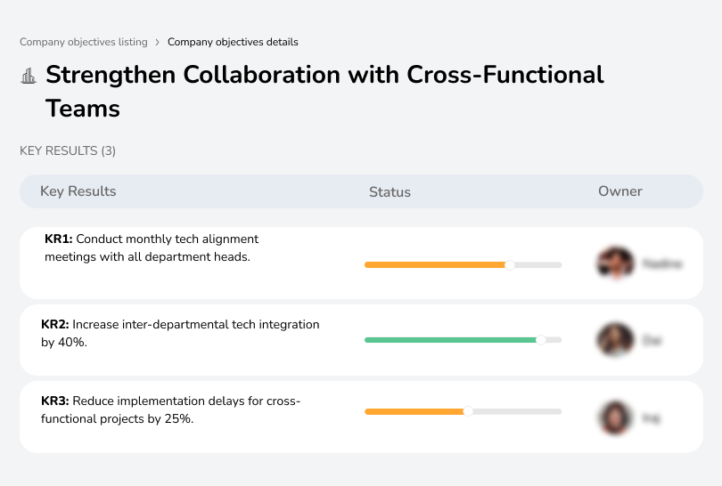 Establish bi-weekly tech meetings; complete 4 joint projects; improve response times by 20%.