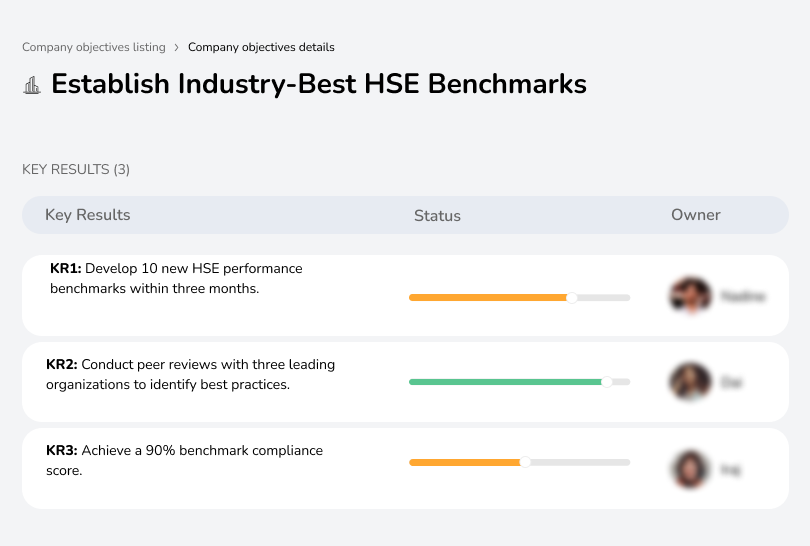 Develop industry-leading benchmarks to drive HSE improvements.