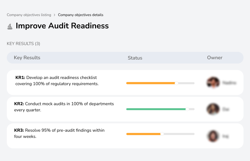Develop audit checklists, conduct quarterly mock audits, and resolve 95% of compliance issues within set deadlines.