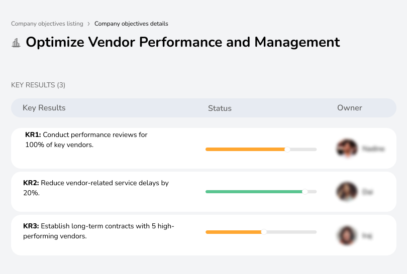 Improve vendor service levels, cut delays by 20%, and secure long-term contracts with top vendors.