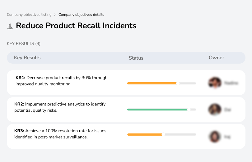 Decrease recalls by 30% and use predictive analytics to improve quality.